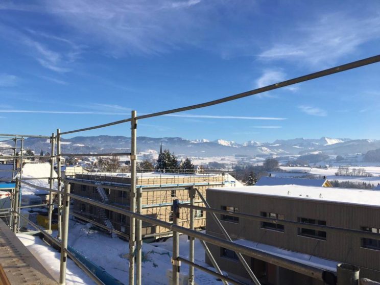 Überbauung Waldegg in Alterswil, Aussicht auf die Berge im Februar 2019