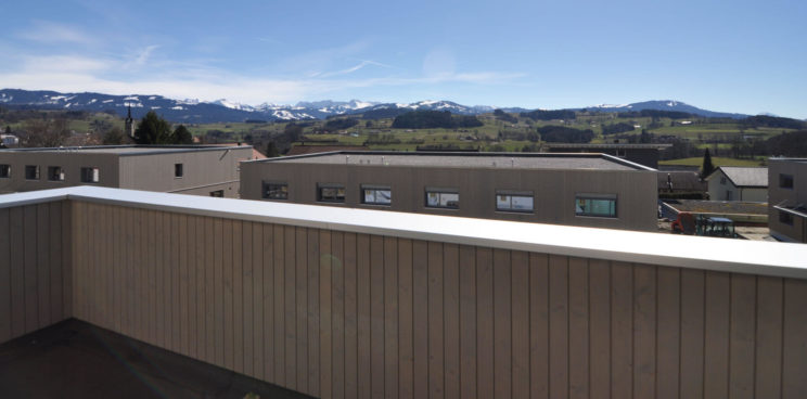 Überbauung Waldegg in Alterswil, Aussicht auf die Berge im März 2019
