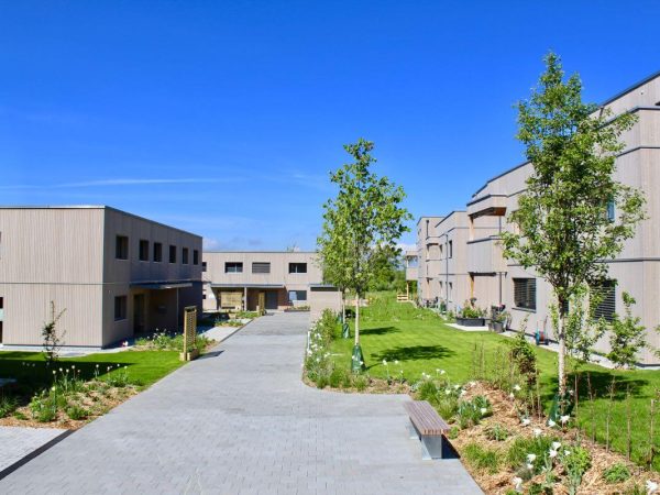 Der Innenhof mit viel Grün und Möglichkeiten zum Spielen & Verweilen